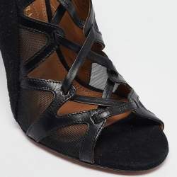 Pre Owned Aquazzura Black Suede and Mesh French Lover Sandals Size 35