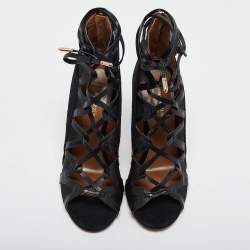 Pre Owned Aquazzura Black Suede and Mesh French Lover Sandals Size 35