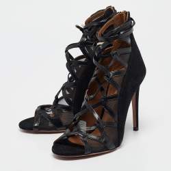 Pre Owned Aquazzura Black Suede and Mesh French Lover Sandals Size 35