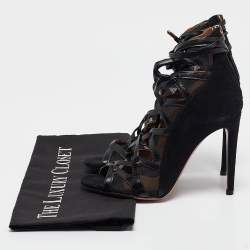 Pre Owned Aquazzura Black Suede and Mesh French Lover Sandals Size 35