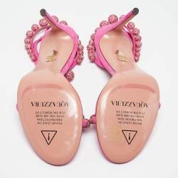 Pre Owned Aquazzura Pink Suede Disco Ankle Wrap Sandals Size 40