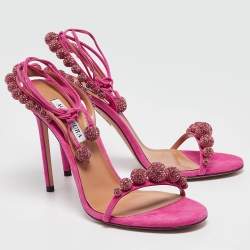 Pre Owned Aquazzura Pink Suede Disco Ankle Wrap Sandals Size 40