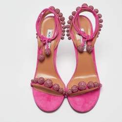 Pre Owned Aquazzura Pink Suede Disco Ankle Wrap Sandals Size 40