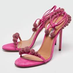 Pre Owned Aquazzura Pink Suede Disco Ankle Wrap Sandals Size 40