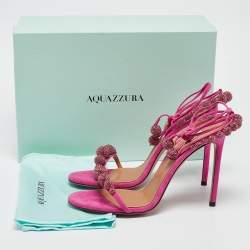 Pre Owned Aquazzura Pink Suede Disco Ankle Wrap Sandals Size 40