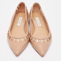 Pre Owned Aquazzura Beige Leather Le Parisien Ballet Flats Size 37