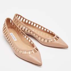 Pre Owned Aquazzura Beige Leather Le Parisien Ballet Flats Size 37