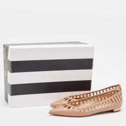 Pre Owned Aquazzura Beige Leather Le Parisien Ballet Flats Size 37