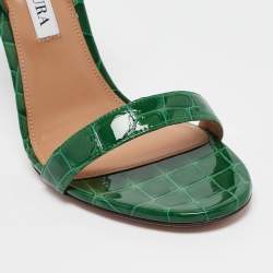 Pre Owned Aquazzura Green Croc Embossed Patent Leather so nude Ankle Strap Sandals Size 37