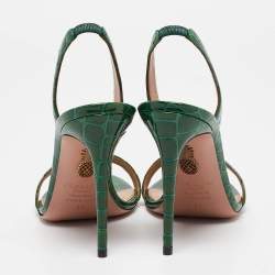 Pre Owned Aquazzura Green Croc Embossed Patent Leather so nude Ankle Strap Sandals Size 37