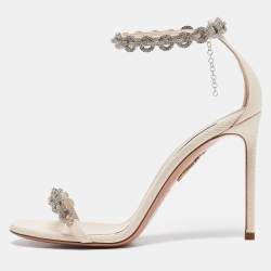 Pre Owned Aquazzura Beige Grosgrain Embellished Love Link Sandals Size 39.5