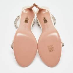 Pre Owned Aquazzura Beige Grosgrain Embellished Love Link Sandals Size 39.5