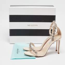 Pre Owned Aquazzura Beige Grosgrain Embellished Love Link Sandals Size 39.5