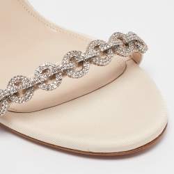Pre Owned Aquazzura Beige Grosgrain Embellished Love Link Sandals Size 39.5