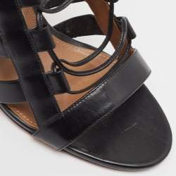 Pre Owned صندل أكوازورا لف حول الكاحل جلد أسود أمازون مقاس 38