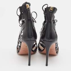 Pre Owned صندل أكوازورا لف حول الكاحل جلد أسود أمازون مقاس 38