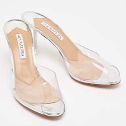 Pre Owned Aquazzura Transparent PVC Carrie Plexi Mules Size 38.5