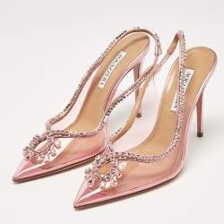 Pre Owned Aquazzura Pink PVC and Leather Seduction Slingback Pumps Size 38