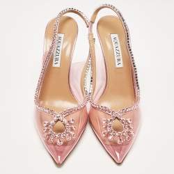 Pre Owned Aquazzura Pink PVC and Leather Seduction Slingback Pumps Size 38
