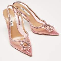 Pre Owned Aquazzura Pink PVC and Leather Seduction Slingback Pumps Size 38
