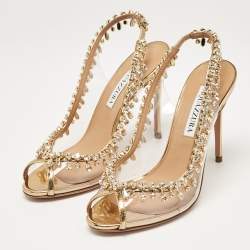 Aquazzura Gold Leather and PVC Temptation Slingback Sandals Size 36