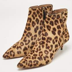 Pre Owned Aquazzura Brown Calf Hair Quant Ankle Length Boots Size 41