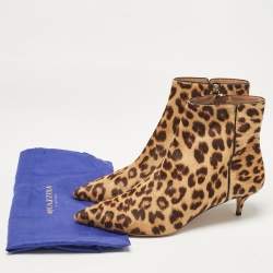 Pre Owned Aquazzura Brown Calf Hair Quant Ankle Length Boots Size 41