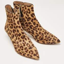 Pre Owned Aquazzura Brown Calf Hair Quant Ankle Length Boots Size 41