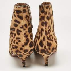 Pre Owned Aquazzura Brown Calf Hair Quant Ankle Length Boots Size 41