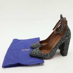 Pre Owned Aquazzura Green Glitter Alix Ankle Strap Pumps Size 40