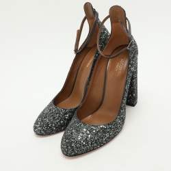 Pre Owned Aquazzura Green Glitter Alix Ankle Strap Pumps Size 40