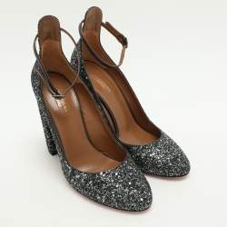 Pre Owned Aquazzura Green Glitter Alix Ankle Strap Pumps Size 40
