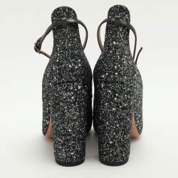 Pre Owned Aquazzura Green Glitter Alix Ankle Strap Pumps Size 40