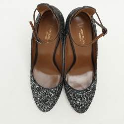 Pre Owned Aquazzura Green Glitter Alix Ankle Strap Pumps Size 40