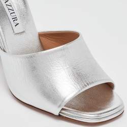 Pre Owned Aquazzura Silver Leather Violette Slide Sandals Size 36