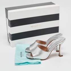 Pre Owned Aquazzura Silver Leather Violette Slide Sandals Size 36
