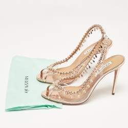 Pre Owned Aquazzura Transparent/Rose Gold PVC and Patent Leather Temptation Slingback Sandals Size 41