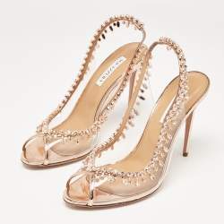 Pre Owned Aquazzura Transparent/Rose Gold PVC and Patent Leather Temptation Slingback Sandals Size 41