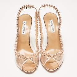 Pre Owned Aquazzura Transparent/Rose Gold PVC and Patent Leather Temptation Slingback Sandals Size 41