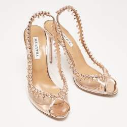 Pre Owned Aquazzura Transparent/Rose Gold PVC and Patent Leather Temptation Slingback Sandals Size 41