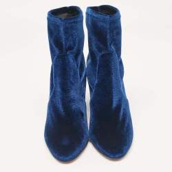 Pre Owned Aquazzura Blue Velvet Ankle Length Boots Size 39.5