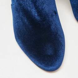 Pre Owned Aquazzura Blue Velvet Ankle Length Boots Size 39.5