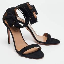 Pre Owned Aquazzura Black Suede Ankle Strap Sandals Size 39
