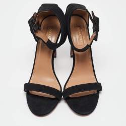 Pre Owned Aquazzura Black Suede Ankle Strap Sandals Size 39