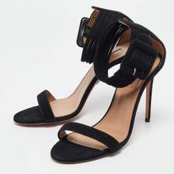 Pre Owned Aquazzura Black Suede Ankle Strap Sandals Size 39