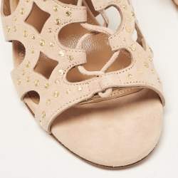 Pre Owned Aquazzura Powder Pink Suede Begum Studded Cut Out Ankle Booties Size 37.5