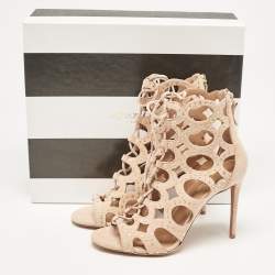 Pre Owned Aquazzura Powder Pink Suede Begum Studded Cut Out Ankle Booties Size 37.5