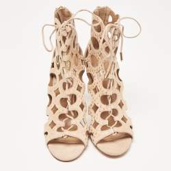 Pre Owned Aquazzura Powder Pink Suede Begum Studded Cut Out Ankle Booties Size 37.5