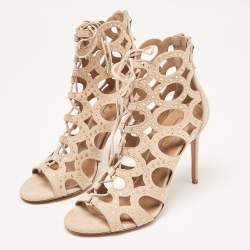 Pre Owned Aquazzura Powder Pink Suede Begum Studded Cut Out Ankle Booties Size 37.5