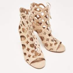 Pre Owned Aquazzura Powder Pink Suede Begum Studded Cut Out Ankle Booties Size 37.5